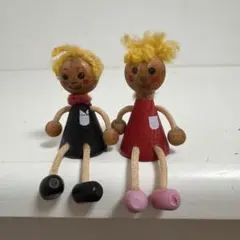 木製 人形 ペア ミニチュアオブジェ 置物 2体セット
