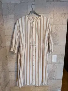 Samansa Mos2 ストライプ 七分袖 シャツワンピース