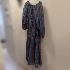 美品 HOUSE OF LOTUS コットンフロートリーフワンピース M レッド