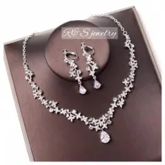 高品質ジルコニアネックレスイヤリング/ピアスウェディング結婚式パーティー前撮りb