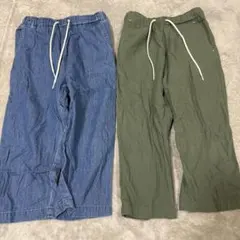 7.8部丈2点セット デニムブルー・オリーブグリーン