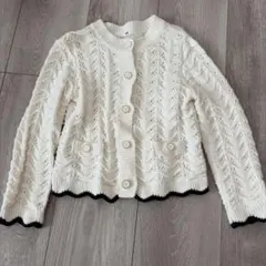 美品　アイボリー ケーブルニット カーディガン 100cm