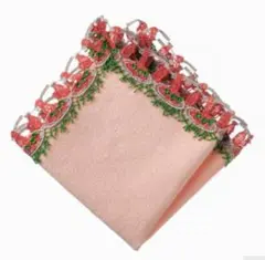 【新品・未使用】近沢レース シーズンタオルハンカチ ナポリタン（サーモンピンク）