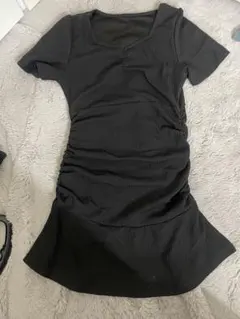 ブラック リブ ミニワンピース 半袖