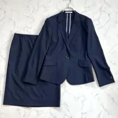 美品✨レミュー 春夏用セットアップスーツ ネイビーチェック 洗える ストレッチ9