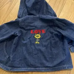 約100㎝　キッズデニムパーカー　猫のキャラクター LOVE刺繍