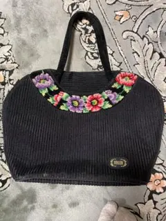 FEILER 花柄刺繍 コーデュロイ ハンドバッグ