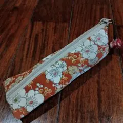 花柄布製筆箱 オレンジ系