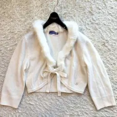 極美品✨️BURBERRY ラビットファー ベロアリボン カーディガン 38 白