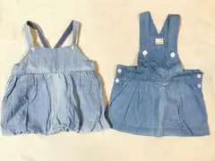 値下げ◎petit mainベビー デニムサロペットワンピース　2点セット