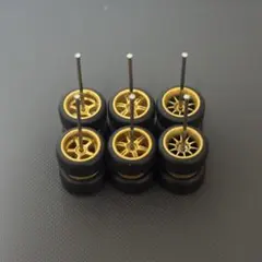 1/64ミニカー用ホイール３台分、6個セット　ゴールド