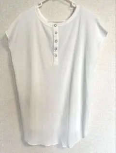 半袖　ワッフル　Tシャツ　シンプル　ホワイト　白　前後どちらでも着用可能◎のサムネイル