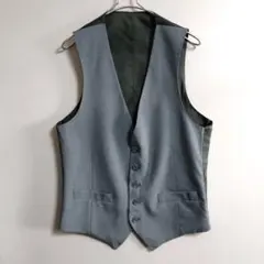436　スーツベスト　M　青灰　ジレベスト　US古着