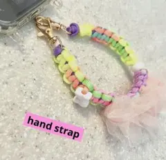 ハンドストラップ　パラコードショートストラップ　　　パステル・フリル・リボン