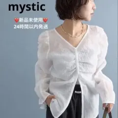 Vシャーリングブラウス ミスティック ホワイト シアー パフスリーブ 春 白