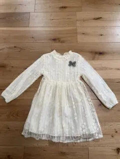 アイボリー レース ドレス 長袖 フリル ワンピース 春 発表会 子ども キッズ