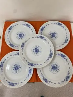 青い花柄 陶器皿 5枚セット