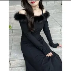 EATME フェイクファートリムリブワンピース