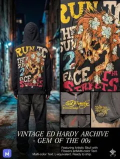 未使用Ed Hardy スカル ジップパーカー XL 黒 Y2Kのサムネイル