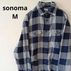 USA古着 SONOMA チェック ネルシャツ グレー　ネイビー