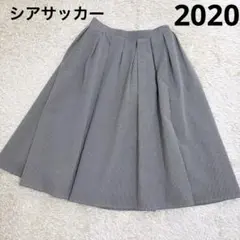 美品✨Rene 2020 シアサッカータックフレアスカート チェック36 白黒のサムネイル