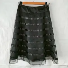 LAURA ASHLEY 膝丈フレアスカート　オーガンジー　黒　7号