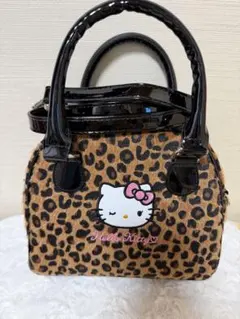 【圧縮なし発送】ハローキティ　ヒョウ柄　 2WAY ボストンバッグ　ブラック
