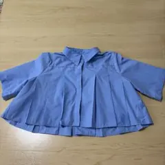 プリーツブラウス 半袖 ブルー