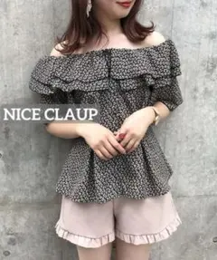 k0052 NICE CLAUP 2WAYフリル花柄ブラウス ブラックのサムネイル