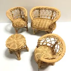 椅子 ミニチュア ソファー 4脚セット 籐椅子 アンティーク 雑貨 オブジェ
