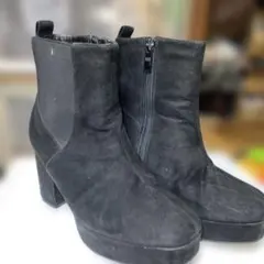ブラックジッパーブーツ サイズL ヒール 黒