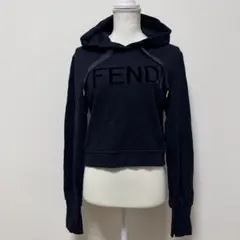 フェンディ　パーカー　立体ロゴ　ズッカ柄　クロップド丈　プルオーバー　紺　Mのサムネイル