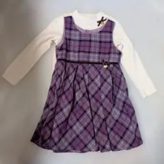 any FAM紫と白のチェック柄ワンピースセット