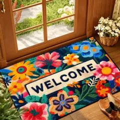 玄関マット WELCOME 花柄 カラフル インテリア