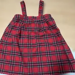 【新品未使用】ムージョンジョン赤 チェック柄 ジャンバースカート