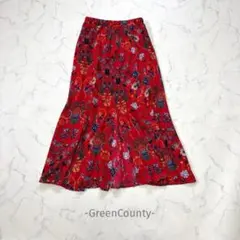 GreenCounty/スカート/F/赤/総柄/花柄/フレア/ウエストゴム