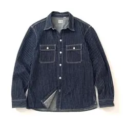 【美品】フラットヘッド　ウォバッシュストライプ　ワークシャツ　デニム　抜染　46のサムネイル