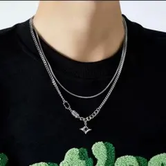 ネックレス ブラック シルバー 星 二連 二重 シンプル チェーン Y2K