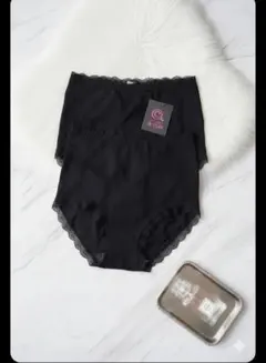 a-fua ハイウエスト リブショーツ 2枚セット ブラック お腹すっぽり