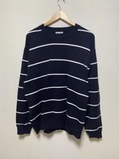 GU スムースニットクルーネックセーター ボーダー ネイビー XXL