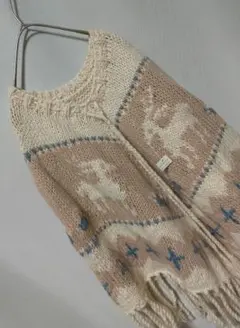 デットストック品　ウール50%　手編み　ニット　セーター　ポンチョ