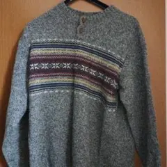 ノルディック柄 グレー ニットセーター Mサイズ