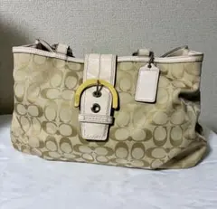 COACH ベージュ　シグネチャー　ソーホー　ハンドバッグ
