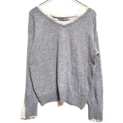axes femme 長袖ニット セーター グレー 白 袖可愛い レース フリル