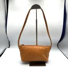 【美品】オーストリッチ ショルダーバッグ キャメル茶色 本革 レザー ミニバッグのサムネイル