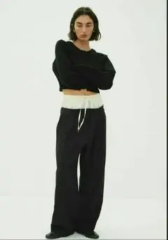 CLANE W WIDE SLACKS ブラックのサムネイル