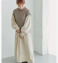 【未使用】ＩＴＥＭＳ　ＵＲＢＡＮ　ＲＥＳＥＡＲＣＨ　ニットベストドッキングワンピ