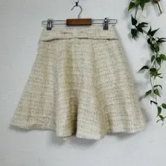 美品 Feroux ラメツイード フレアスカート ビジューチャーム オンワード