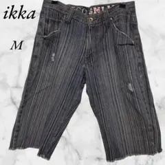イッカ　ダメージデニム　ハーフパンツ　ストライプ　M　デニムブルーのサムネイル