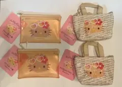 ハローキティ 日焼けキティ フラットポーチ S マイクロバッグチャーム 4セット